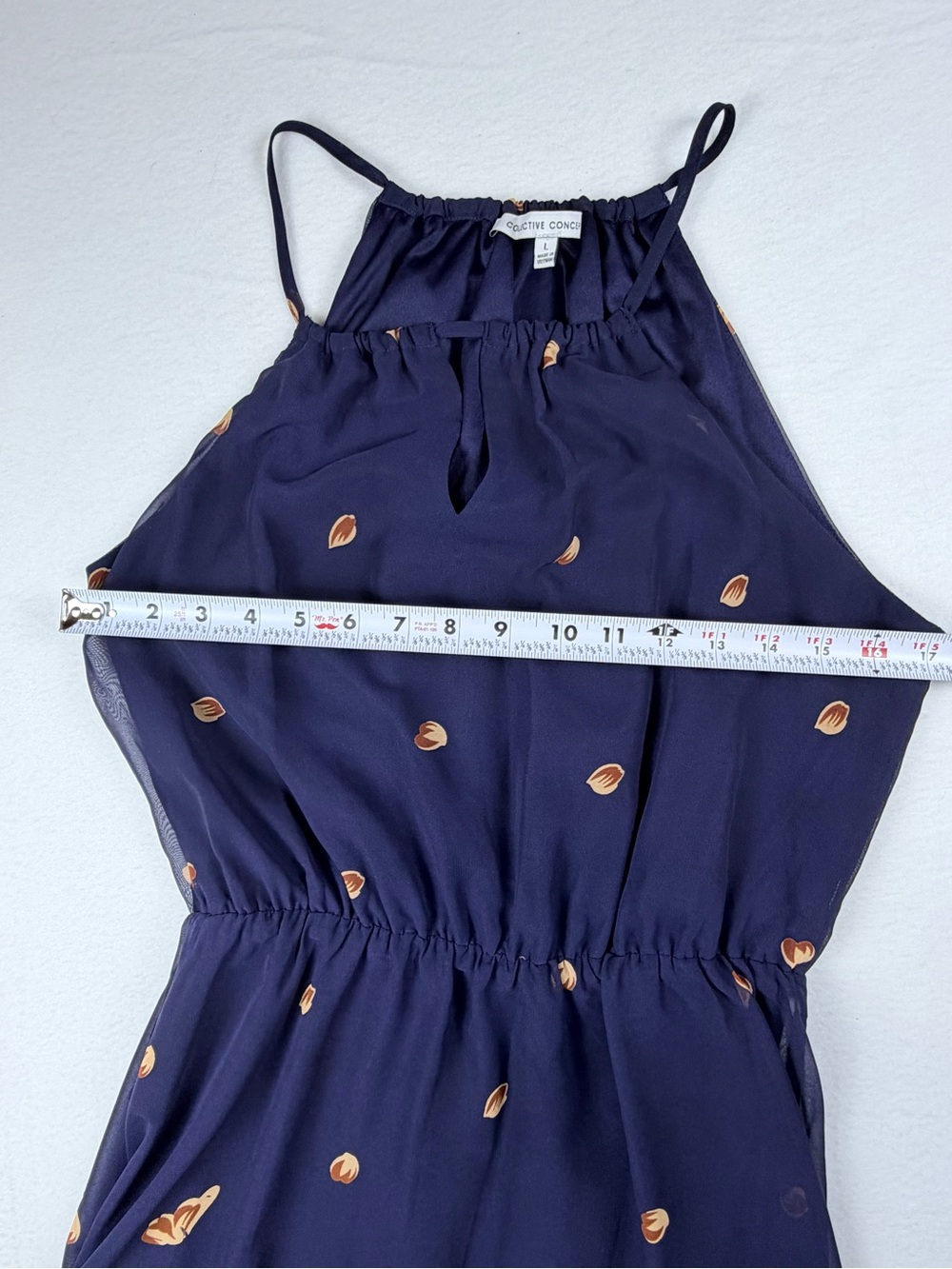 Collective Concepts Navy Blue Floral Chiffon Halter Dress Large Boho Fall - Picture 3 of 8